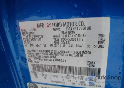 2014 Ford F-150 Fx4 from USA, damaged, VIN 1FTFW1EF3EFB08225